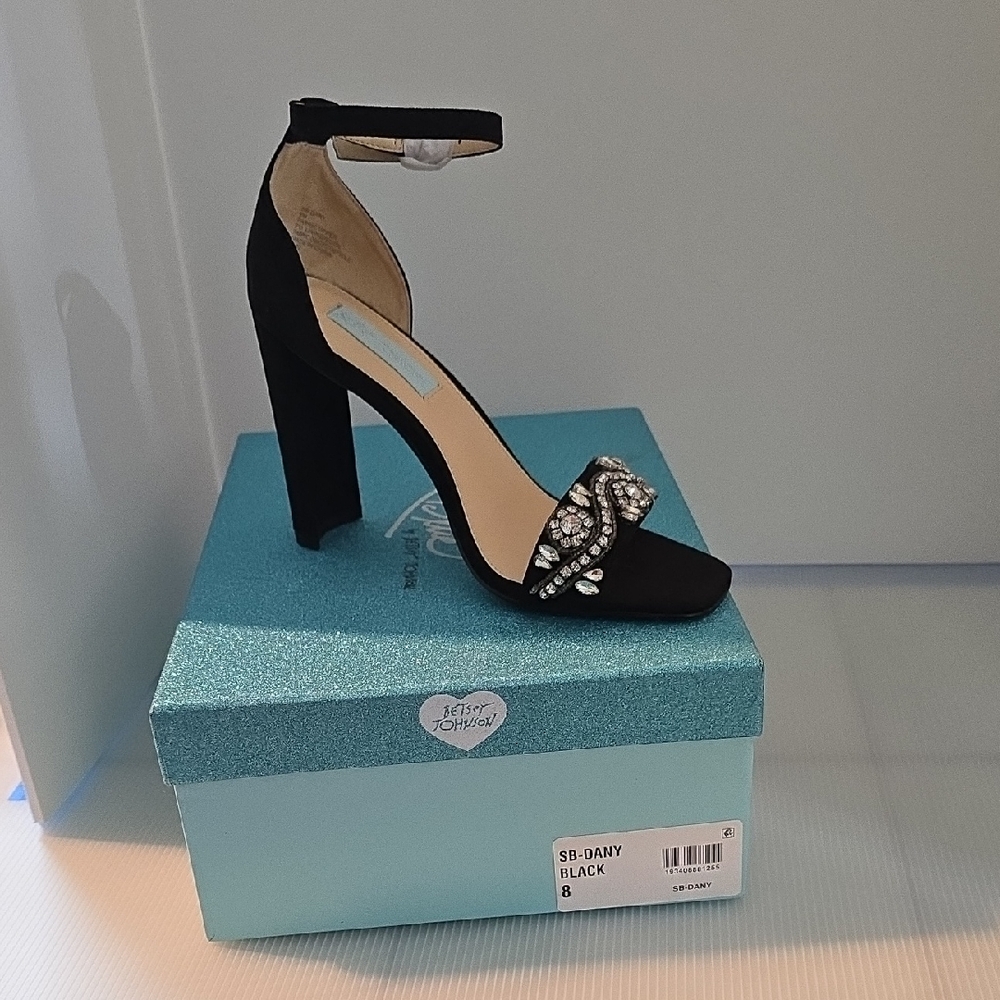 Betsey Johnson Black Heels with Rhinestone Accents